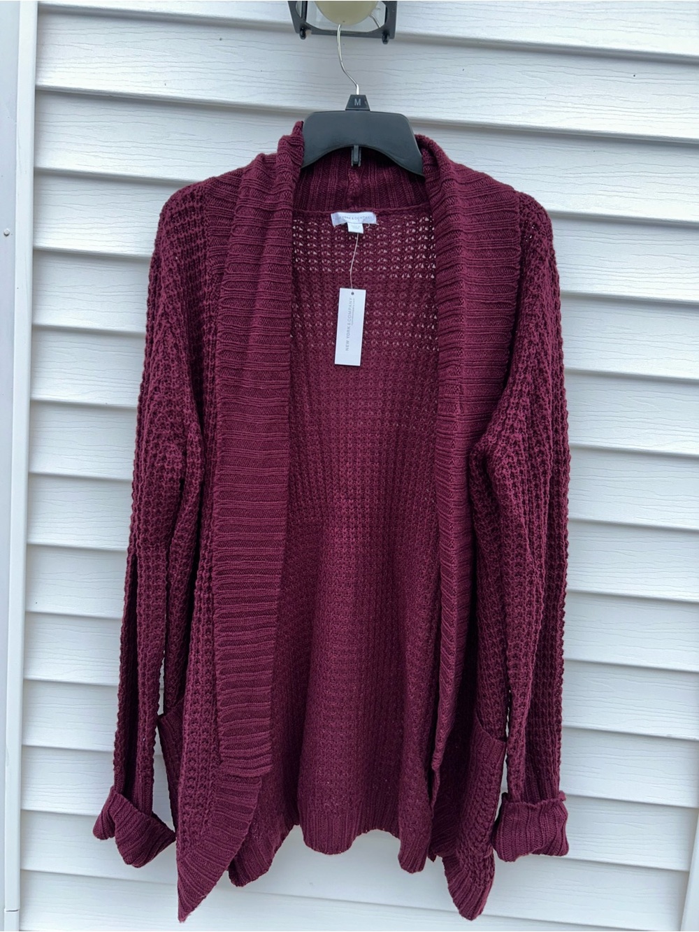 New York & Company Open-Front Knit Cardigan - Burgundy Large NWT